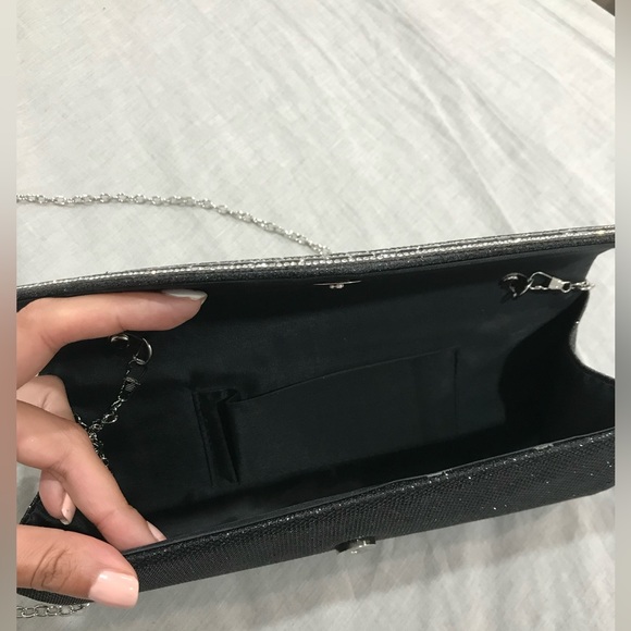 Elegant Black Evening Clutch with Silver Chain Strap – $35 - Picture 2 of 7